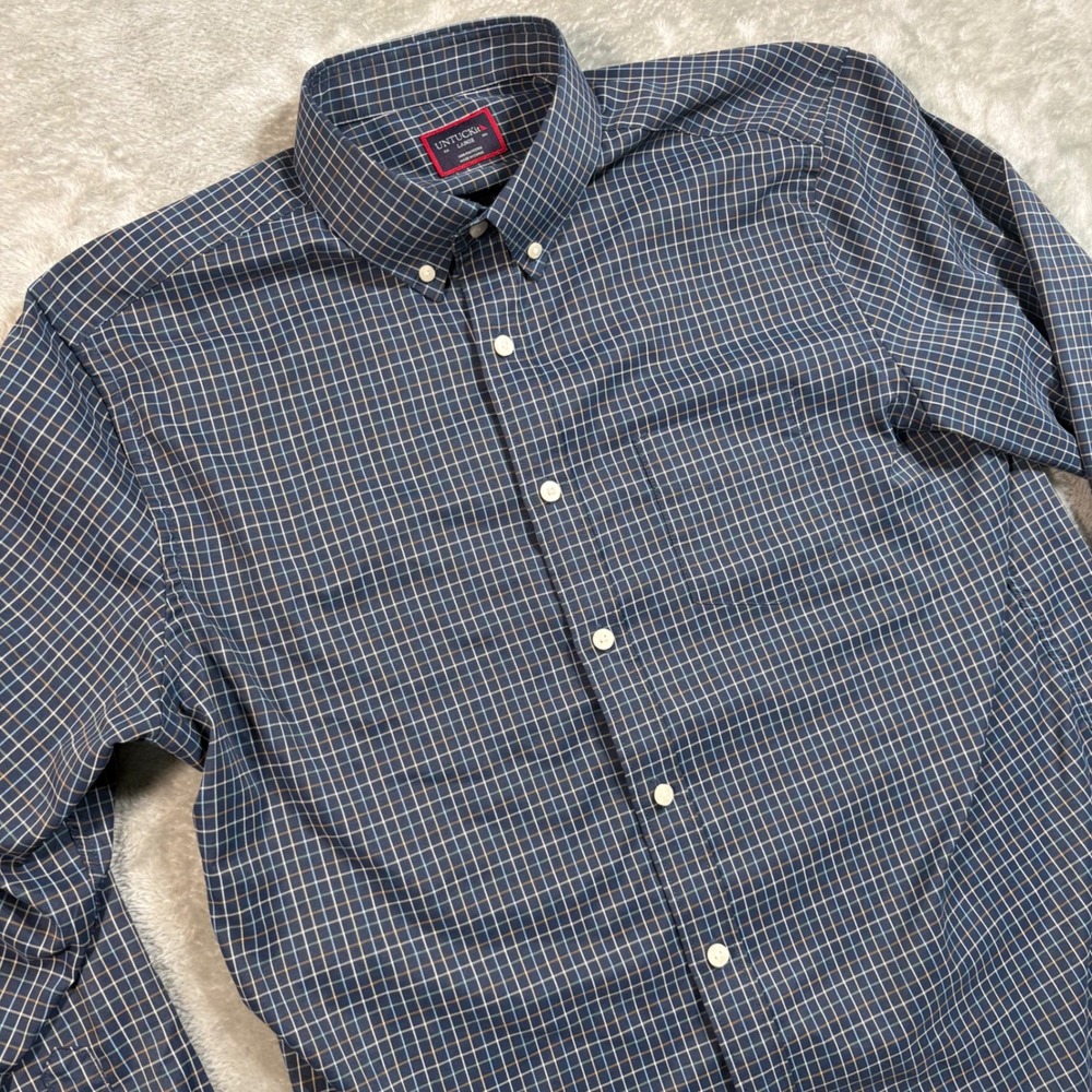 UNTUCKit Riley Mens Large Regular Fit Navy Plaid Button Down Shirt